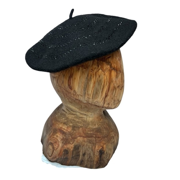 NWT HATSCUTE French Black Wool Beret Hat Black Embellishments One Size - Picture 1 of 12